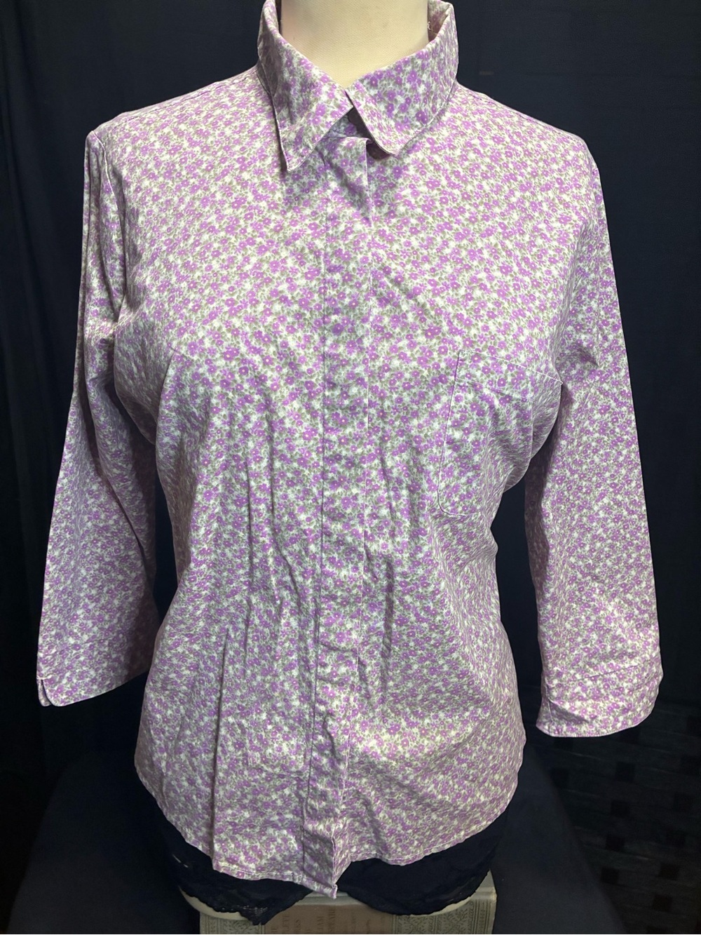 Faded Glory Lilac Floral Stretch Shirt
